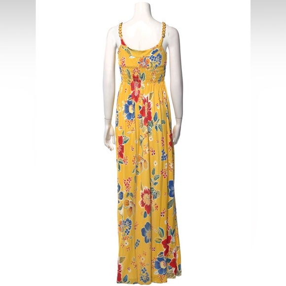 D&G Yellow Print Gold Belted Chain Trim Maxi Dress Size 44 - Picture 4 of 16